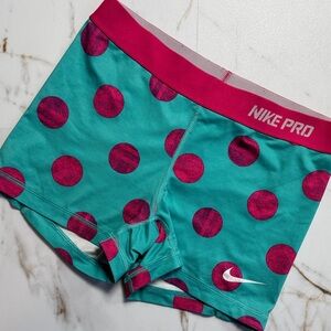 Y2K Nike Pro Polka Dot All Over Print Shorts Sz M Blue Pink Cheer Run Sporty